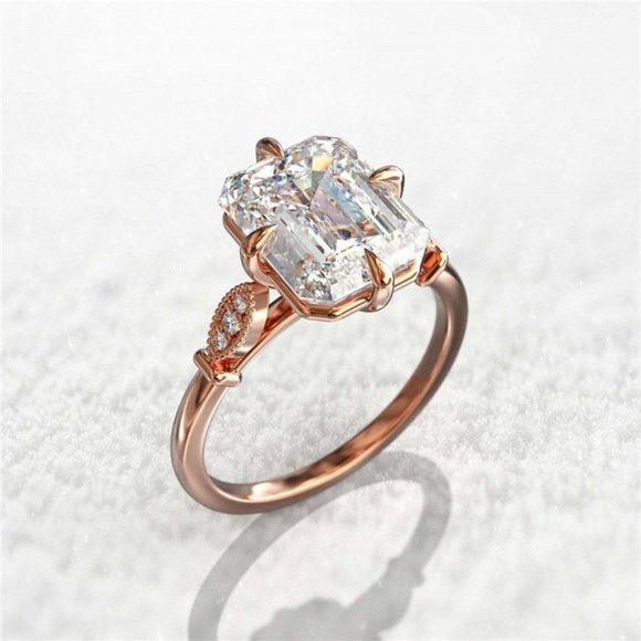 Rose gold Crystal square Shaped Wedding Ring - Picture 1 of 5